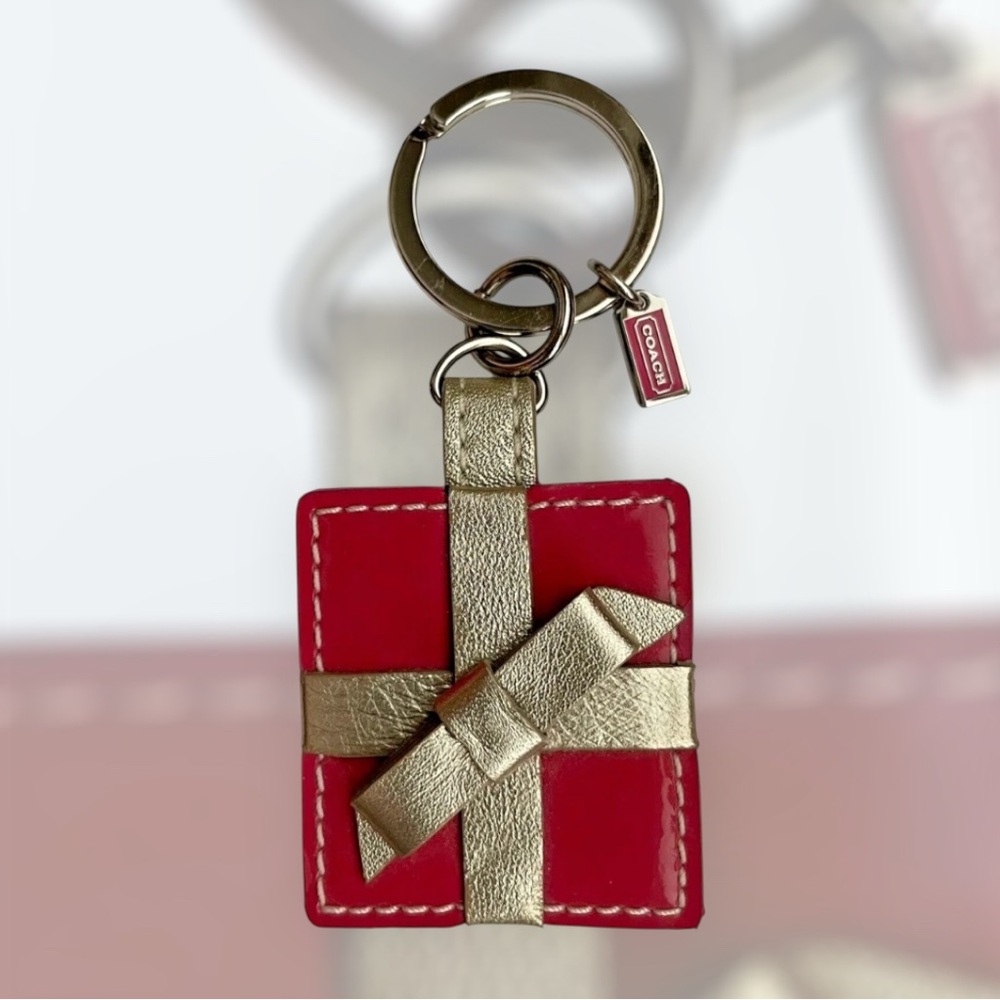 Coach Pink Photo Keychain with Gold Bow